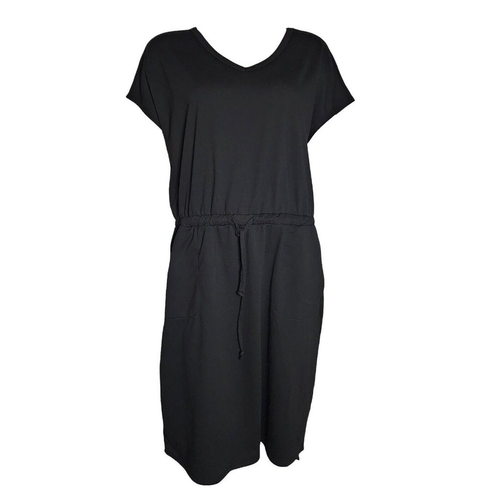 32 DEGREES COOL Solid All Black Pullover Drawstring Waist Dress Womens L Large